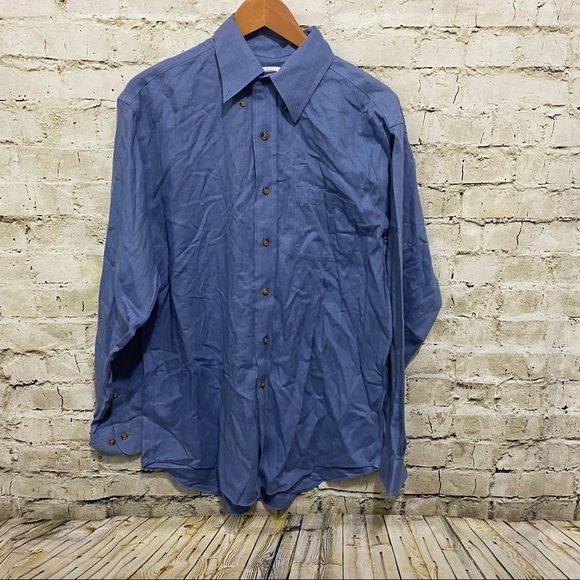 Brooks Brothers Blue Herringbone Print Cotton Non Iron Button Down - Picture 1 of 3